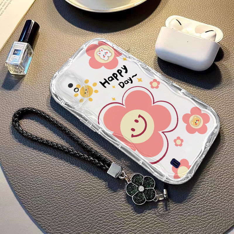 เคส Samsung A10 อ่อนนุ่ม โปร่งใสกันกระแทก ดอกคาเมลเลีย เชือกเส้นเล็ก กล้องป้องกั นดอกไม้ การ์ตูนน่ารักเคสโทรศัพท์ฝาครอบ