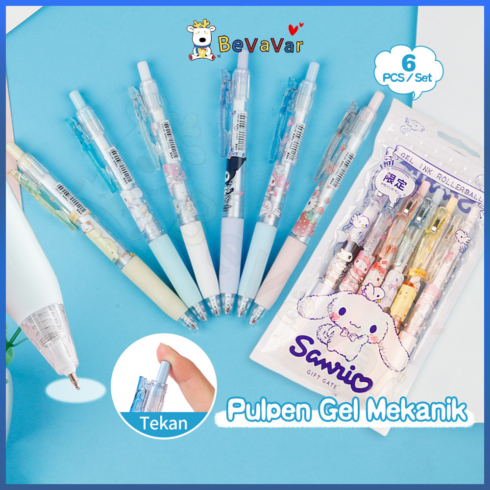 BEVAVAR ปากกา ปากกาหมึกสีดํา ปากกาเจล ลายการ์ตูน Sanrio 0.5 มม. สําหรับนักเรียนผู้ชาย และผู้หญิง 6 ชิ้น ต่อชุด