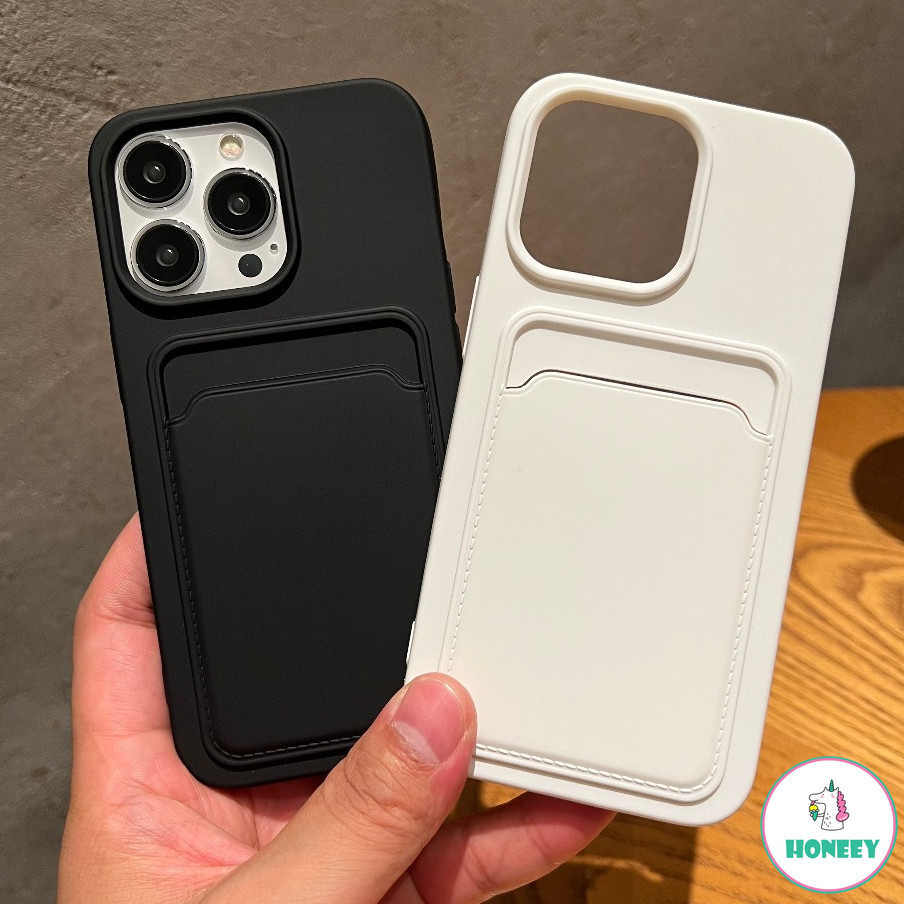 ผู้ถือบัตรสล็อตเคสโทรศัพท์สําหรับ iPhone 16 15 11 14 13 12 Pro Max 16promax iPhone 7Plus 8Plus Simple กระเป๋าสตางค์ Cardbag ซิลิโคนเหลวน้ําทน Soft TPU ฝาหลัง