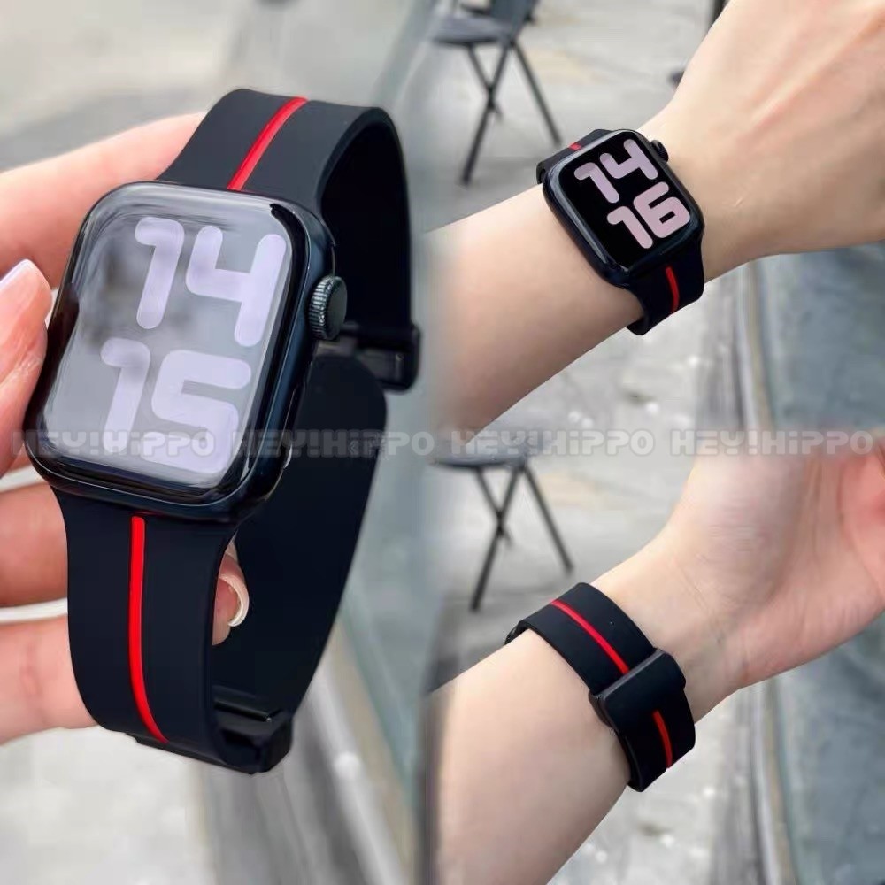 สายรัดแม่เหล็กพับเหมาะสําหรับสมาร์ทวอทช์ซีรีส์ 10/9/8/7/6/5/SE/4/3 สายรัดซิลิโคนสองสีเหมาะสําหรับ ฉันดู 49/46/45/44/42/41/40/438/8มม