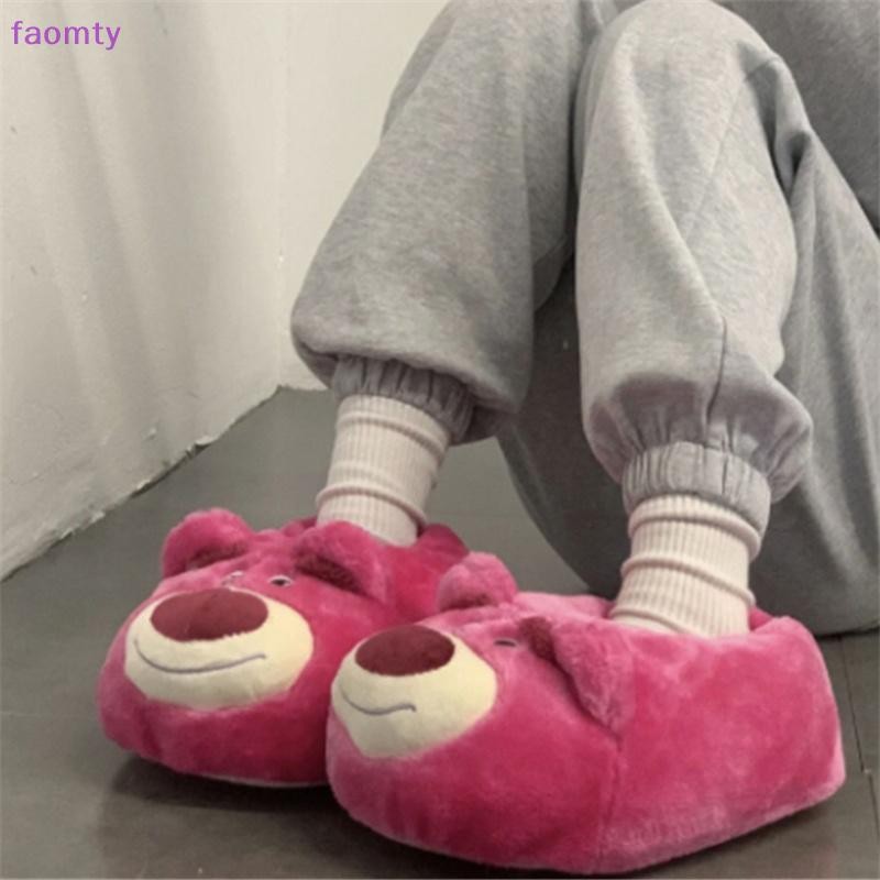 Faomty น่ารักการ์ตูน Rose Red Bear Warm Non-Slip Strawberry Home Plush รองเท้าแตะผ้าฝ้ายสําหรับผู้หญิง TH