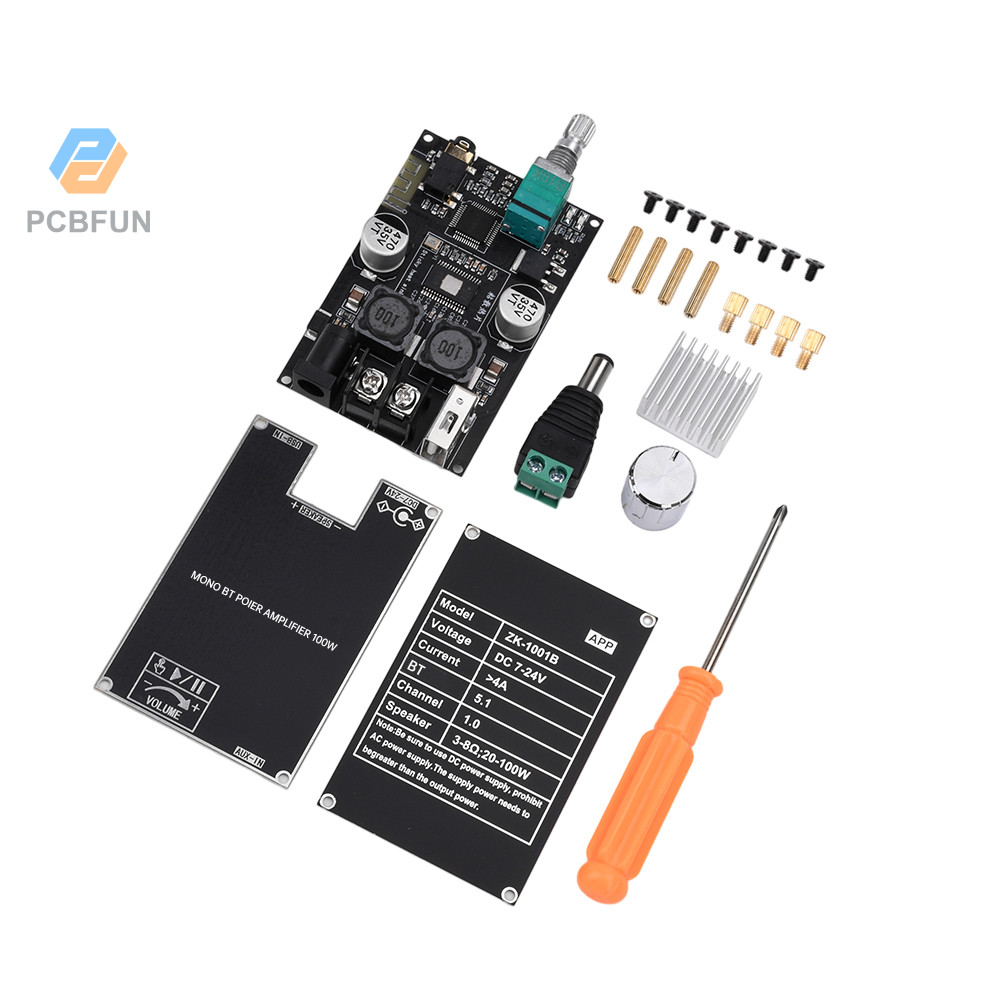 Pcbfun ZK-1001B DC7-24V Mono 100W BT โมดูลเครื่องขยายเสียงรองรับ App พร้อมกล่อง Tws เครื่องขยายเสียง