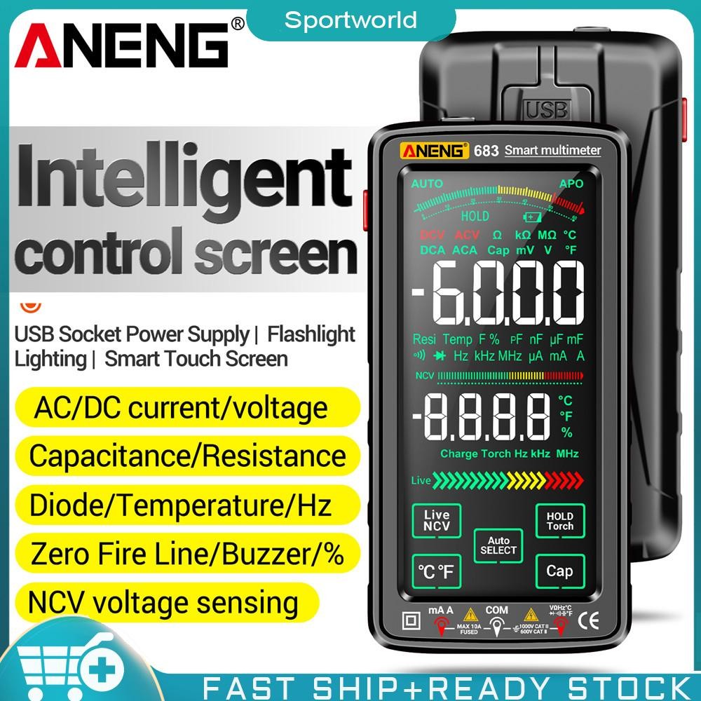 Aneng 683 มัลติมิเตอร์วัดแรงดันไฟฟ้า AC/DC หน้าจอสัมผัส NCV 6000 ครั้ง กันไฟไหม้ ชาร์จซ้ําได้ พร้อมไฟฉาย สําหรับทดสอบแรงดันไฟฟ้า