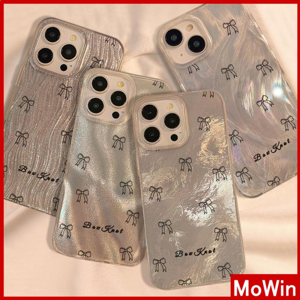 Movin - เคส iPhone 16 11Pro Max ลายขนนกสีเงินสุดหรู เคสใสแบบเลเซอร์โฮโลแกรม TPU โบว์ที่สวยงาม นุ่ม เข้ากันได้กับ iPhone 15 14 13 12 Pro max XS XR 7 8 Plus