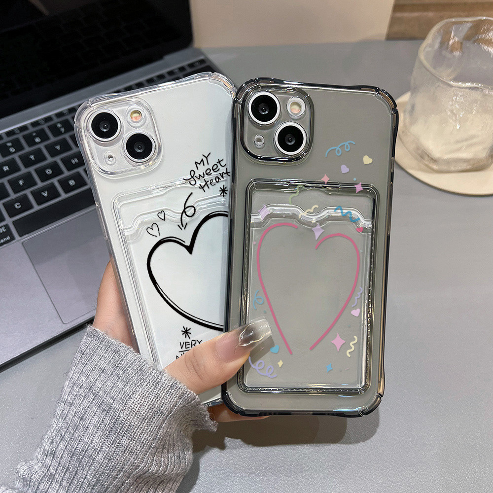 ซองใส่บัตรรูปถ่ายแบบใสสำหรับ เคส For iPhone 17 13 11 14 12 16 15 Pro Max XS Max XR X 8 7 SEโปร่งใสสี่มุม Soft TPUฝาหลัง – โปรปัง