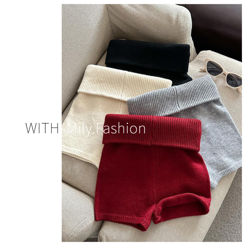 Milyfashion สาวฮอตที่ไม่เหมือนใครเอวสูงใส่แล้วดูผอม2024กางเกงลำลองถักผู้หญิงใส่ข้างนอกออกแบบให้คนเฉพาะกลุ่มกางเกงสั้นสะโพก
