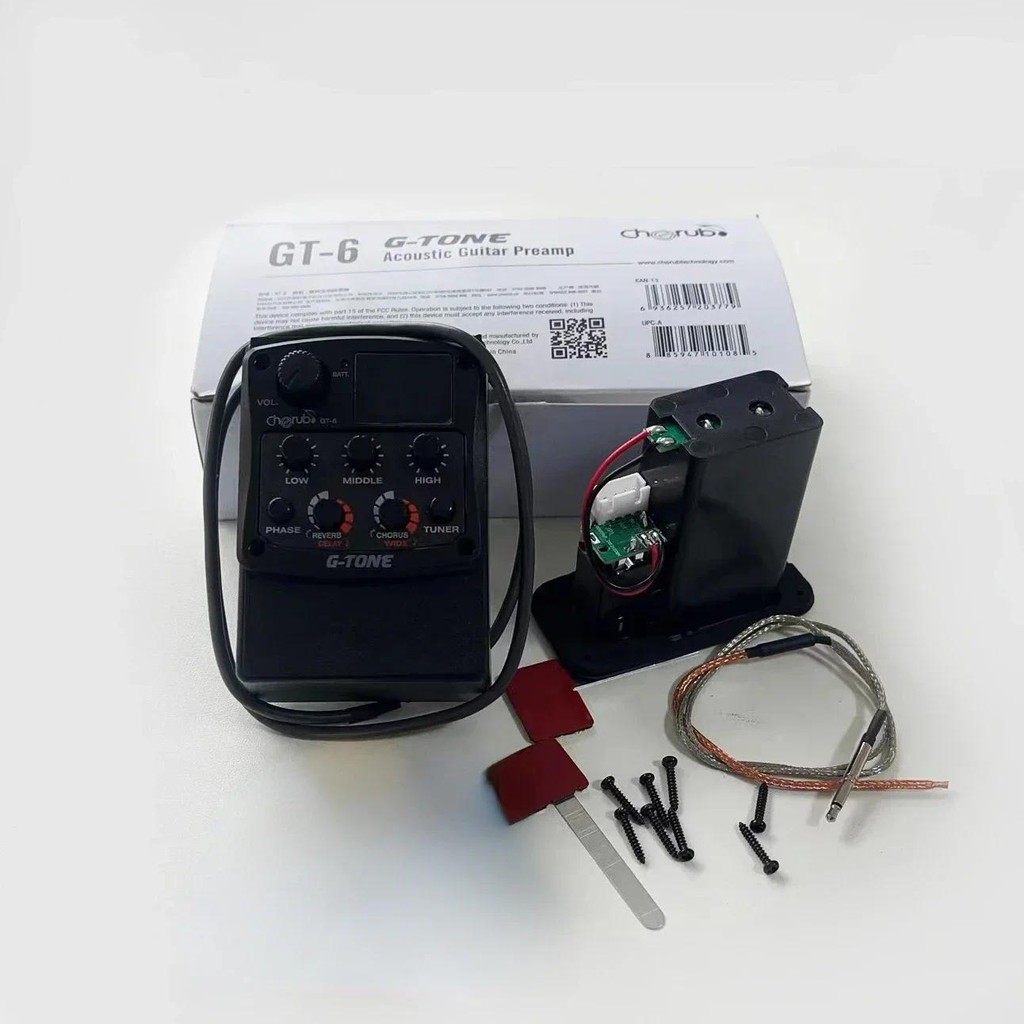 Cherub G-Tone Series กีตาร์อะคูสติก Preamp GT-6 Piezo Pickup 3-Band EQ Equalizer LED Tuner สีดํา