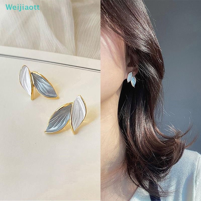 Weijiaott ใหม่เกาหลีอินเทรนด์น่ารักหวาน Bohemian Leaf Dangle sel ต่างหูยาวสําหรับผู้หญิงแฟชั่นเครื่องประดับ AO