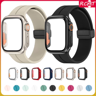 สายซิลิโคนแม่เหล็ก PC สำหรับ for Apple Watch 40 42 46 45 38 มม.ป้องกันหน้าจอสำหรับ for IWatch series 11 10 9 8 7 6 SE 3