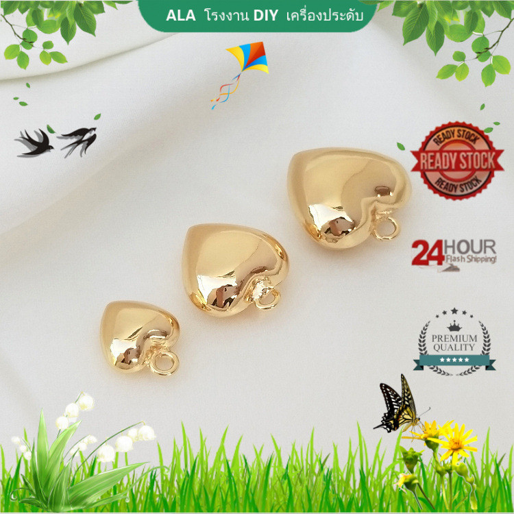 ทองแดงชุบทองแท้14K สีสดใสรักรูปหัวใจจี้สร้อยข้อมือ DIY แฮนด์เมดสร้อยคอไหปลาร้า