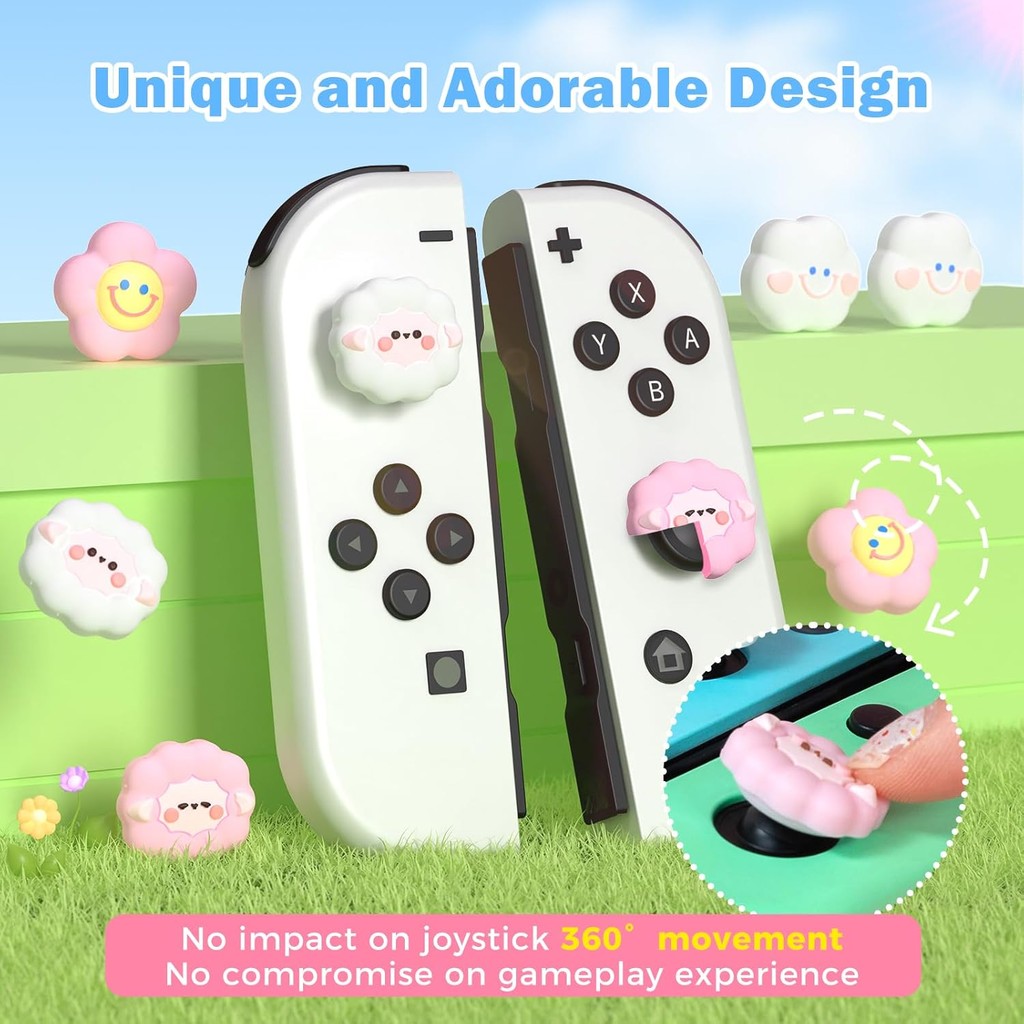 Thumb Grip Caps, 4 ชิ้นน่ารักจอยสติ๊กฝาครอบใช้งานร่วมกับ Switch/OLED/Switch Lite, ซิลิโคนเกรดอาหาร Thumbstick ฝาครอบสําหรับสวิทช์