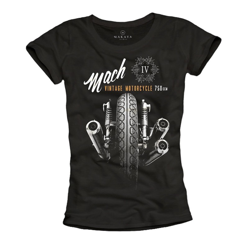 Womens Biker Top - Vintage Motorcycle Tee Shirt with Mach IV Motorbike print - Cool Biker Gifts S/M/