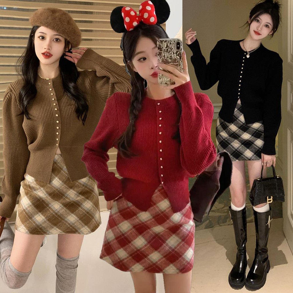 MIMI&DIDI#เสื้อแขนยาวไหมพรม เสื้อแดงหวานและน่ารัก แฟชั่นสไตล์เกาหลี สำหรับผู้หญิง#X025