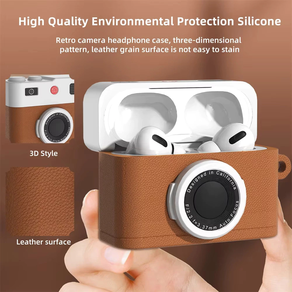 เคสแฟชั่นออกแบบกล้อง เหมาะสําหรับ for airpods 4 เคส 3 Pro 2 ซิลิโคนป้องกันฝาครอบ พร้อมฝาครอบพวงกุญแจ เปลือกกันกระแทก