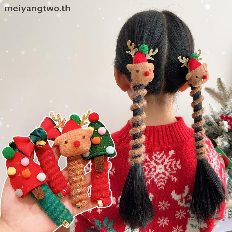 Meiyangtwo.th ธีมคริสต์มาสน่ารักโทรศัพท์สายผมผู้หญิงการ์ตูน Elk ต้นคริสต์มาสโบว์ผม Tie Kawaii อุปกรณ์เสริมผมของขวัญใหม่