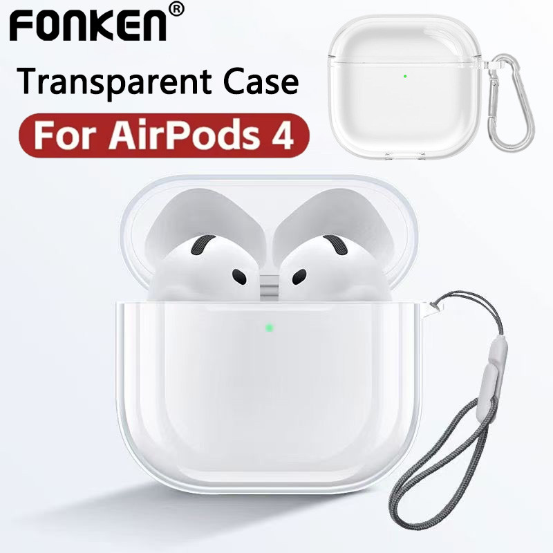 Fonken ฝาครอบเคสใสพร้อมฝาครอบป้องกัน Carabiner TPU สําหรับ Airpods 4 (2024)