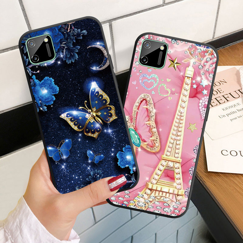 สําหรับrealme C1 C2 C3 C11 2021 C12 C15 C17 C20 C21 C25 C25Sปลอกอ่อนS Silicoenเคสโทรศัพท์เพชรผีเสื้อ