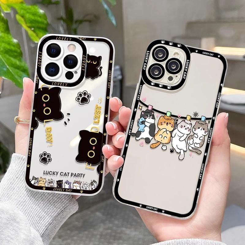 เคสโทรศัพท์สําหรับ Xiaomi Redmi หมายเหตุ 13 Pro 12 11 10 Plus 14C 13C 12C 9Aปลอกนุ่มแมวดําการ์ตูนน่ารักซิลิโคนเชลล์โปร่งใสเกาหลี