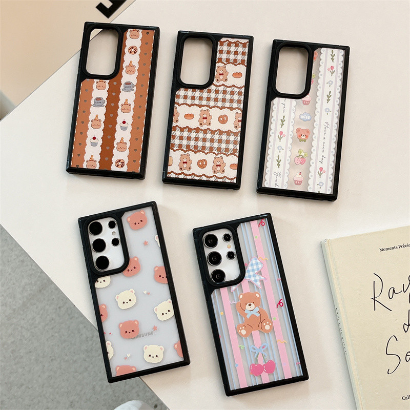 หมีสีน้ําตาล Samsung Galaxy S24 Ultra S23 FE S22 Ultra A55 เคสขอบกันกระแทกฝาครอบป้องกันเลนส์