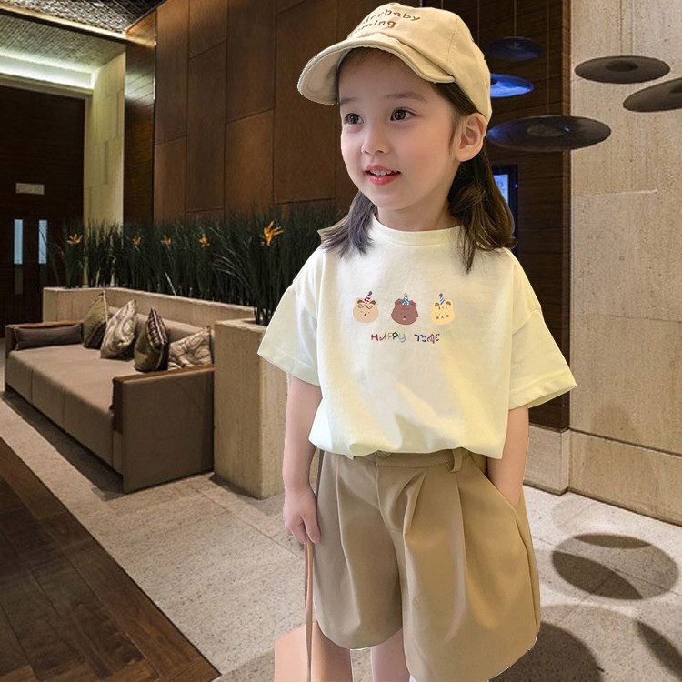 (จัดส่งตลอด 24 ชั่วโมง)KIDS PRINCESS เสื้อยืดสั้นแขนเสียบผ้าค้าดหมี่ใหม่สำหรับเด็กหญิงในฤดูร้อนแบบเกาหลีปี 2024 A129