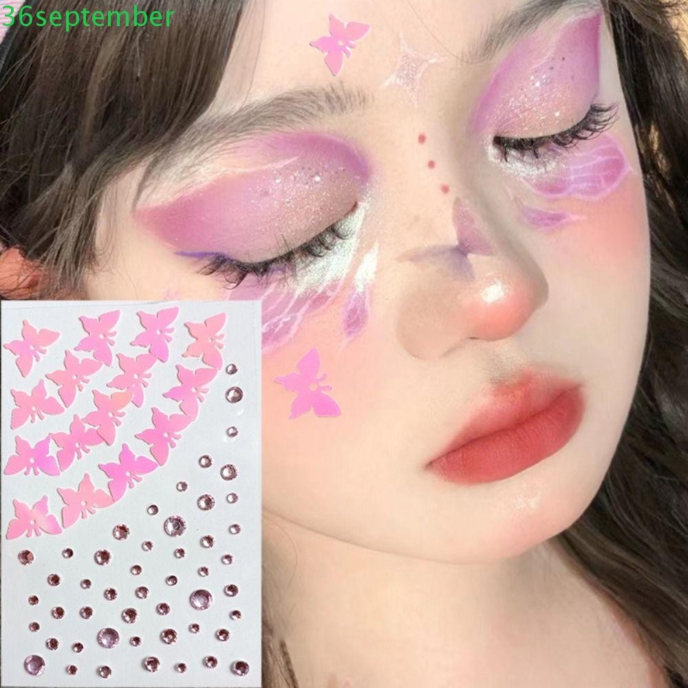 Spepember 3D Face เครื่องประดับสติกเกอร์,แฟชั่นผสม Rhinestone สติกเกอร์,ตกแต่งเล็บที่มีสีสัน DIY หัวใจอายไลเนอร์เพชร Decals ผู้หญิง