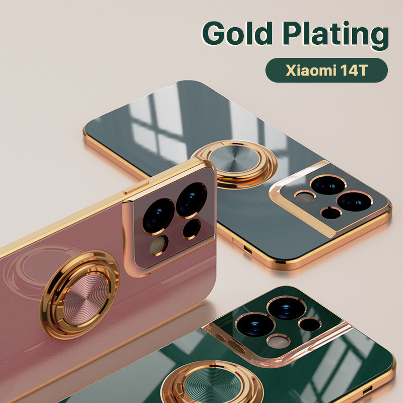 ชุบ เคส Xiaomi 14T Pro 14 13 13T Pro อ่อนนุ่ม กันกระแทก ที่วางแหวนแบบยืนกรณีแววขอบ 360 หมุนขาตั้งบางนุ่มฝาครอบป้องกัน