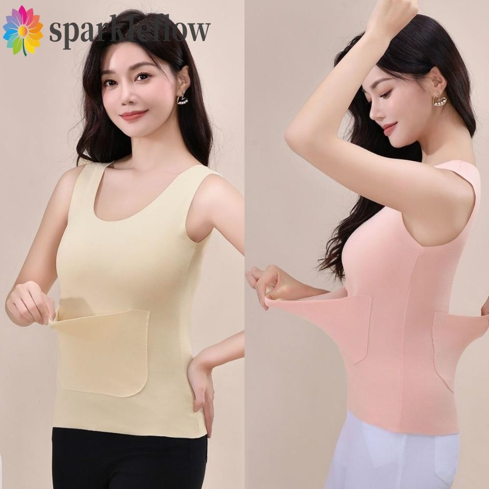Sparkleflow เสื้อกั๊กความร้อนไม่มีรอยต่อ, Slim Fit พร้อมกระเป๋า Camisoles เสื้อกล้าม,สบาย Pullover Intimates Antistatic ขนสัตว์ Warm Paddings Exothermic