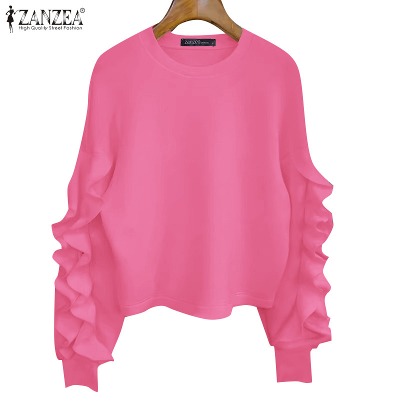 Zanzea เสื้อสเวตเตอร์คอลูกเรือแฟชั่นเกาหลีสําหรับผู้หญิง