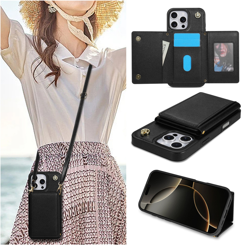 เคสโทรศัพท์ เคส ช่องใส่การ์ดสําหรับ iPhone 15 Pro Max สายคล้องแนวทแยง Lanyard โทรศัพท์มือถือสําหรับ iPhone 16 Pro Max 14 Pro Max 13 12 11 ProMax X XR XS 14 15 16 Plus Cover