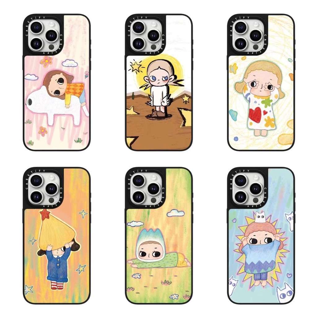 Casetif POP MART Graffiti Girl เคสโทรศัพท์กระจกคุณภาพสูงสําหรับ IPhone 16 15 14 13 12 11 Pro Max 15 plus 14 mini 15pro X XS XR XSAMX กันกระแทก Hard Case Anti Fall Cover