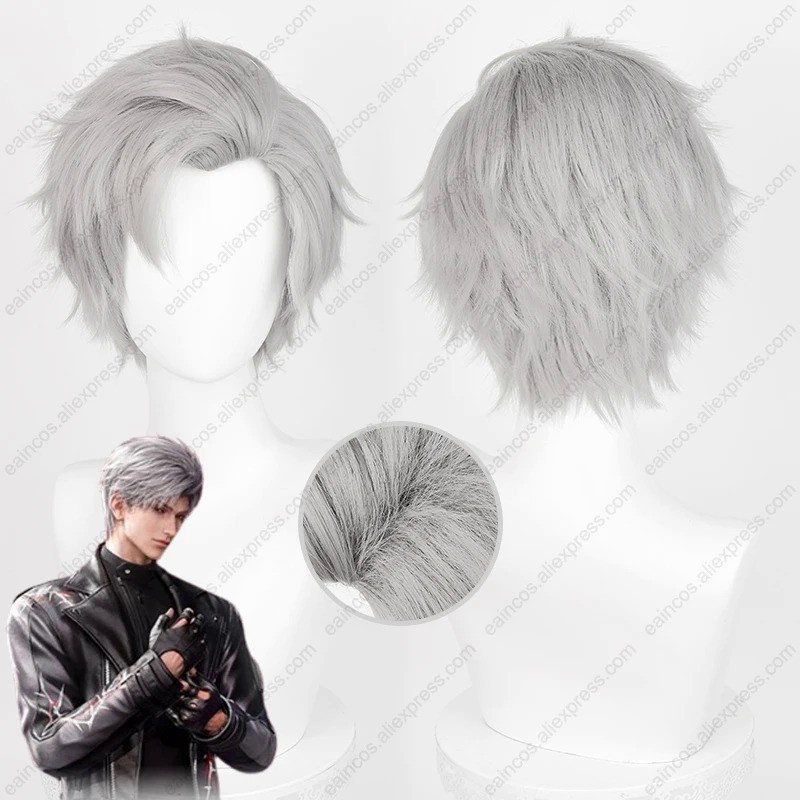 Sylus Cosplay Wig 30cm Grey Fluffy Short Hair Heat Resistant Synthetic Wigs