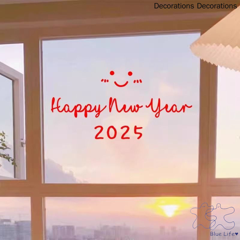 2025 สวัสดีปีใหม่หน้ายิ้มสติกเกอร์ประตูกระจกปีงูงานรื่นเริงตกแต่งร้านค้าสติกเกอร์กระจกหน้าต่าง