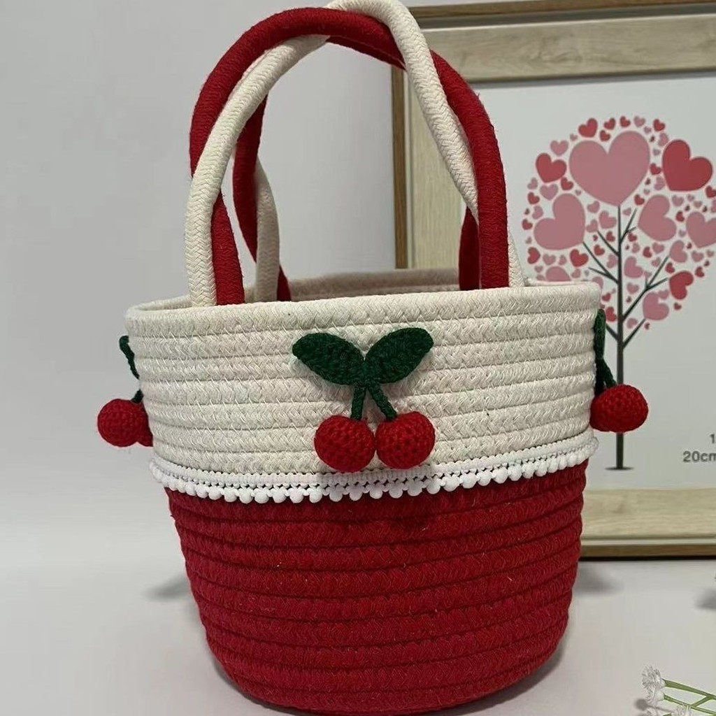 2022 Original Cream Cherry Basket ทอด้ายฝ้ายทอผ้า