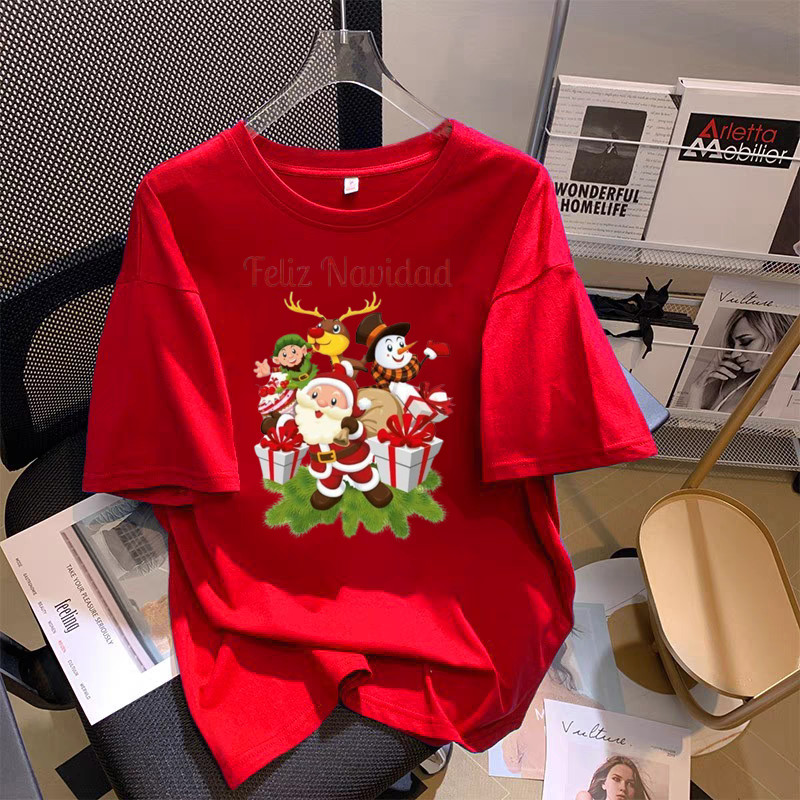 เสื้อยืดลําลอง ลายคริสต์มาส สโนว์แมน ซานตาคลอส ของขวัญคริสต์มาส แฟชั่นสําหรับเด็กผู้ชาย และเด็กผู้หญิง cotton 100