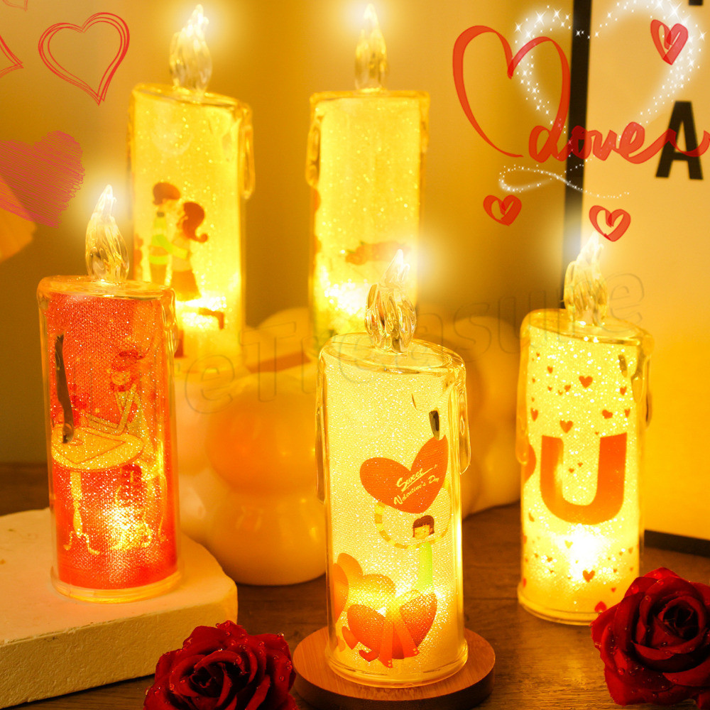 โคมไฟเทียน Emulated วันวาเลนไทน์ - Dating Dinner Ambient ตกแต่ง - ไฟ LED ไร้ตําหนิ - โคมไฟเทียนรักอิเล็กทรอนิกส์ - เครื่องประดับงานแต่งงาน - อุปกรณ์ประกอบฉากตกแต่งเทศกาล