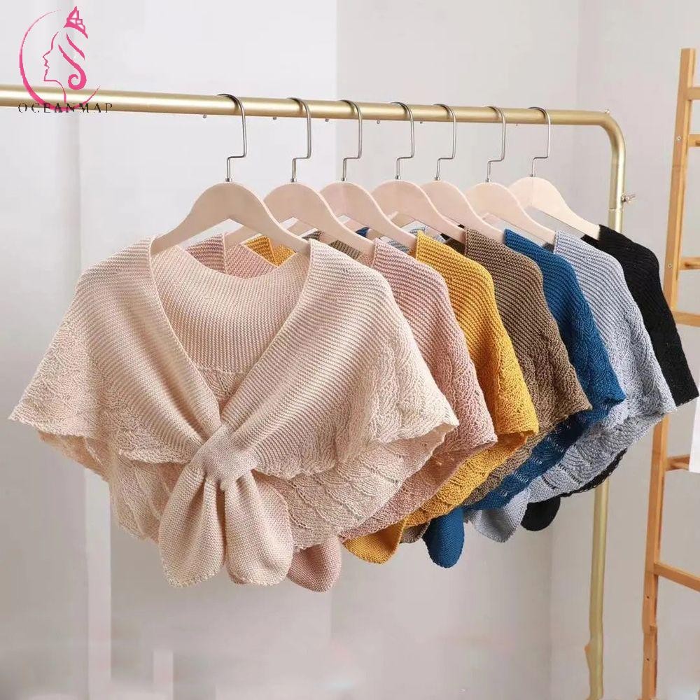 โอเชี่ยนแผนที่ ผ้าคลุมไหล่สไตล์เกาหลีวินเทจนุ่มแฟชั่นหรูหราห่อคอไขว้ขนาดเล็ก