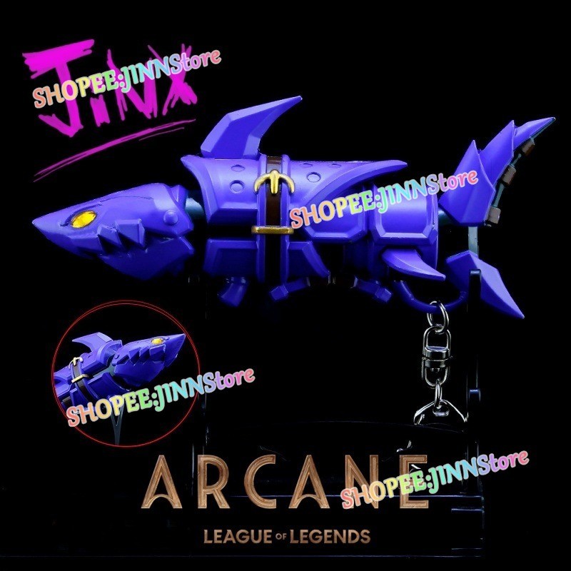 - Jinn - New League of Legends Arcane พวงกุญแจ JIX อุปกรณ์ต่อพ่วง Fishbones Blaster พวงกุญแจอุปกรณ์เสริมกระเป๋าจี้พวงกุญแจ