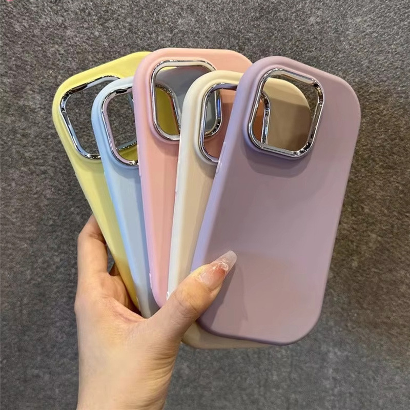 For iPhone 16 15 14 13 11 12 Pro Max 15 14 Plus XS Max XR X 7 8 Plus SE สีลูกกวาดเคสโทรศัพท์การชุบเคสซิลิโคนอ่อนนุ่มด้าน