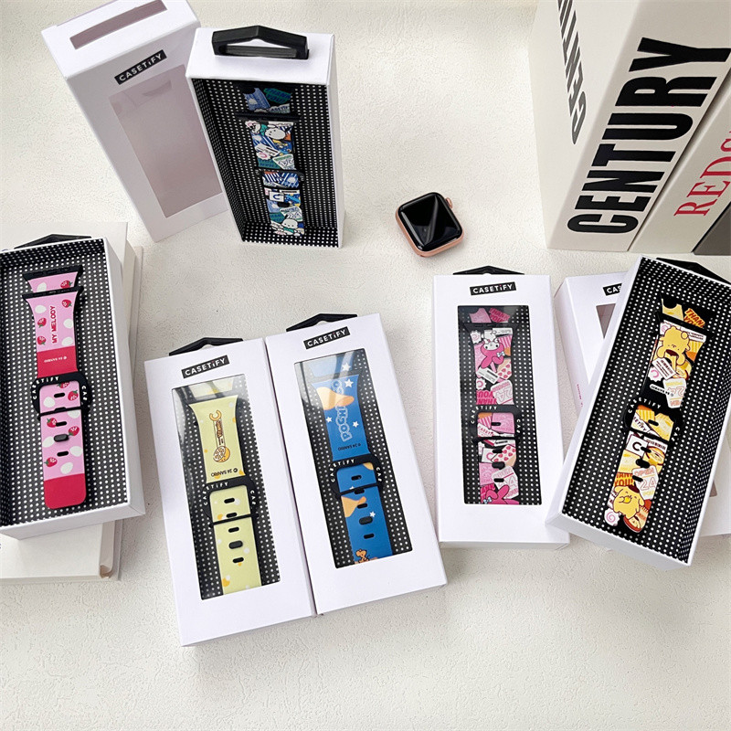 Casetifg การ์ตูน Sanrio คุณภาพสูงกีฬานาฬิกาซิลิโคนสําหรับ Apple Watch Series 8 7 6 5 SE 4 Series9 Series10 สาย 40 มม.41 มม.44 มม.45 มม.42 มม.49 มม.38 มม.