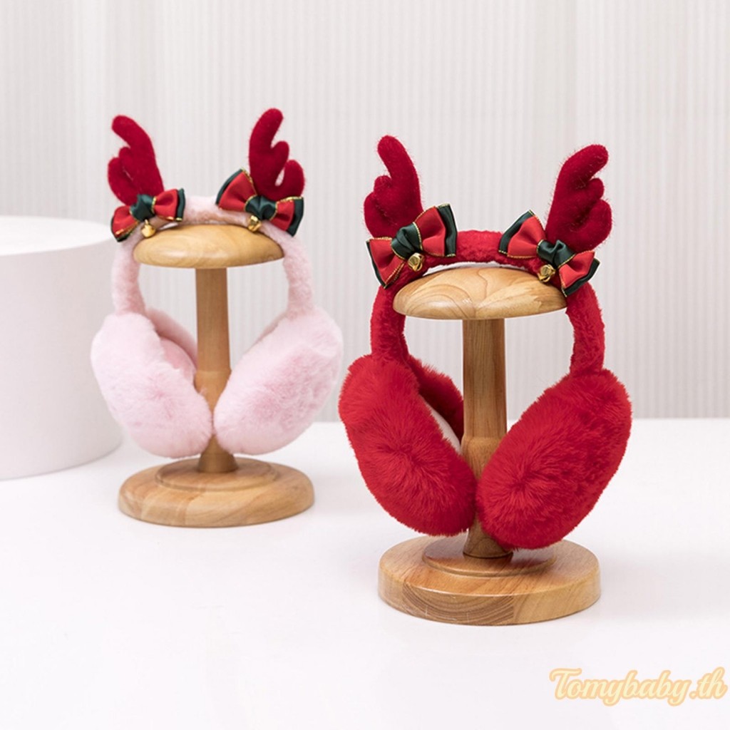Tomybaby-kids Girls Winter Earmuffs Deer Horn Furry Ear Protector ปรับหูอุ่น Muff สําหรับคริสต์มาส