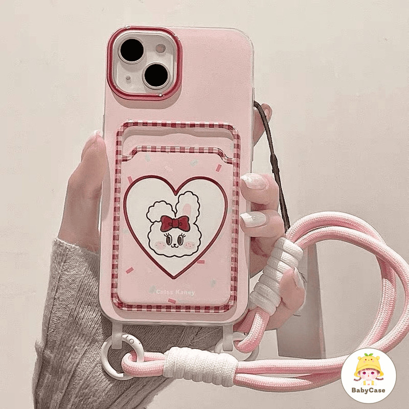 เคสไอโฟน 13 สำหรับ iPhone 16 11 15 13 12 14 Pro Max 8 7 16 15 14 Plus XR X XS Max หวานกระต่ายน่ารักรักหัวใจกระเป๋าสตาง