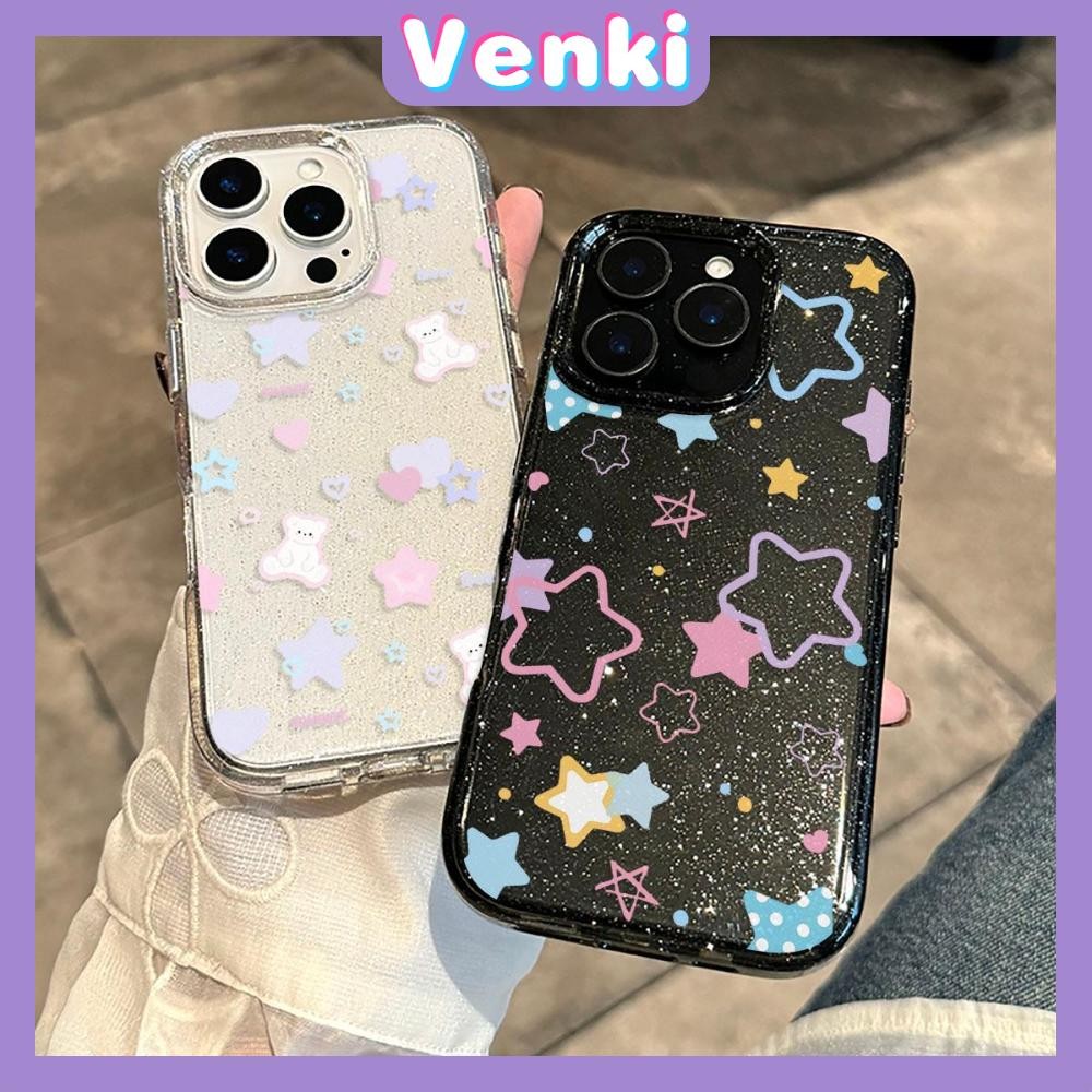 Venki - เคส iPhone 16 Pro Max iPhone 11 เคสใสแบบแวววาว TPU นุ่มสีสันสดใส ดาวและหมีน่ารัก Compatible iPhone15 Pro max 14 13 12 Pro max XS XR 7 Plus 8 Plus