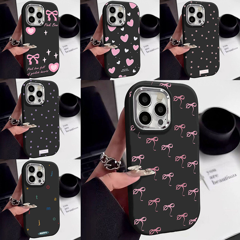 TPUกรณี For Samsung A16 A06 A05 A05S A54 A35 A55 5G A34 A12 A14 A15 A25 A24 เคสโบว์สีชมพู กรอบชุบ เคสกันกระแทก