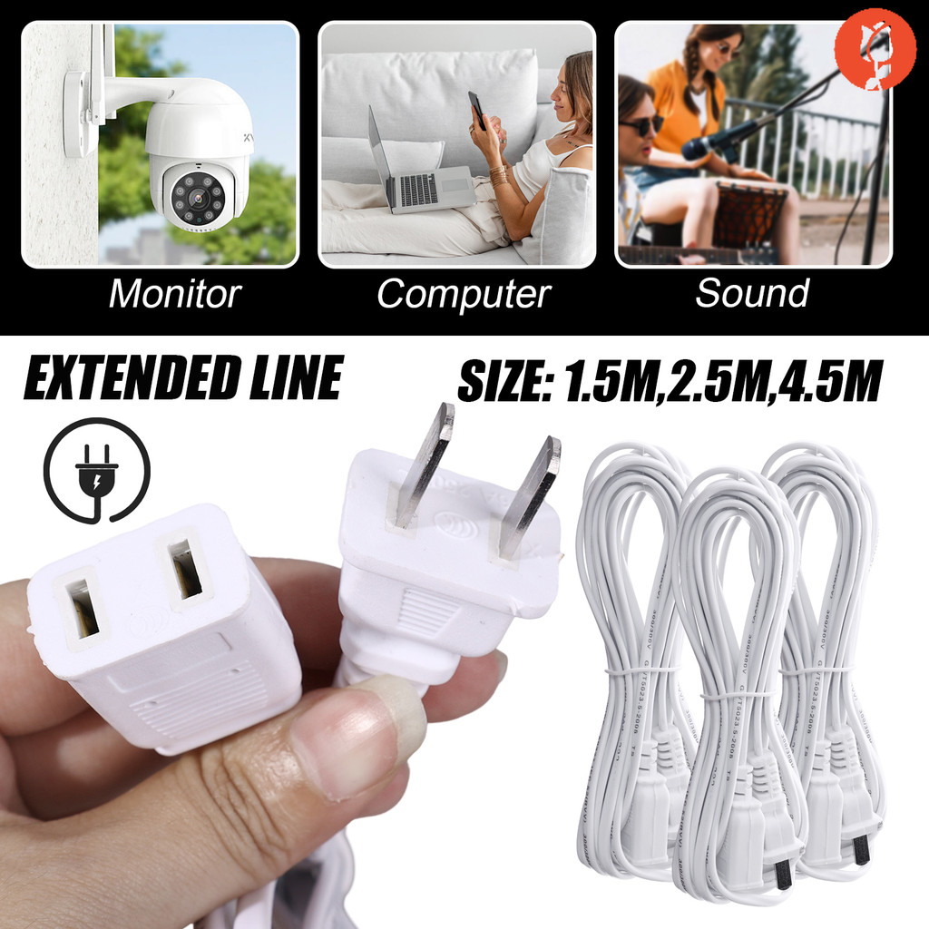 1.5m/2.5m/4.5m Dual Pin White Power Plug Extension Cord -250V 6A Multi-purpose Household Small Appliance Power Adapter Wire