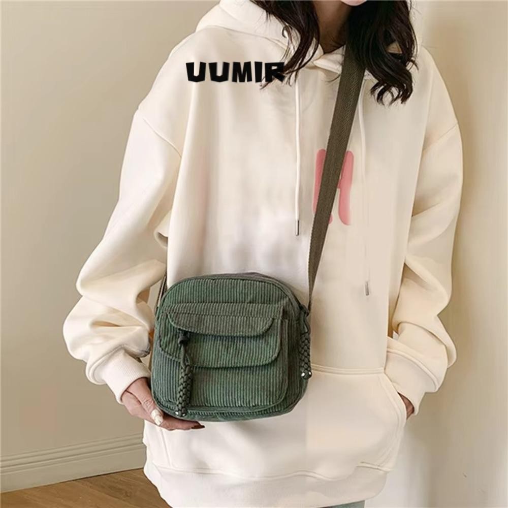 Uumir กระเป๋าสะพายใบเล็ก, กระเป๋าสะพายข้างผ้าลูกฟูกมีซิป, กระเป๋าถือ Tote กันน้ําสีทึบลําลอง