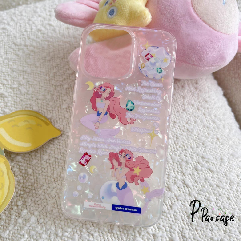 แฟชั่นนางเงือกเจ้าหญิงเข้ากันได้เคสไอโฟน 11 16 13 15 12 14 Pro Max 16 7 8 16 15 14 Plus XR X XS Max SE กระดาษลูกอมเคส