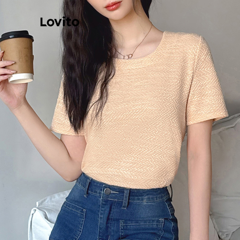 Lovito เสื้อเบลาส์ บล็อกสี ธรรมดาสำหรับผู้หญิง L100MD358