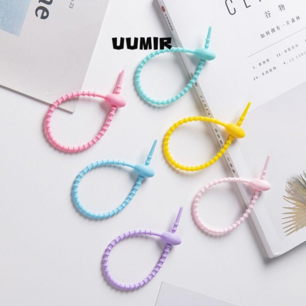 Uumir 3 ชิ้น Live Buckle Cable Ties, วัสดุซิลิโคน Tadpole Shape Silicone Tie, นวนิยายนํากลับมาใช้ใหม่สี Candy Key Lanyard ชุดลวด