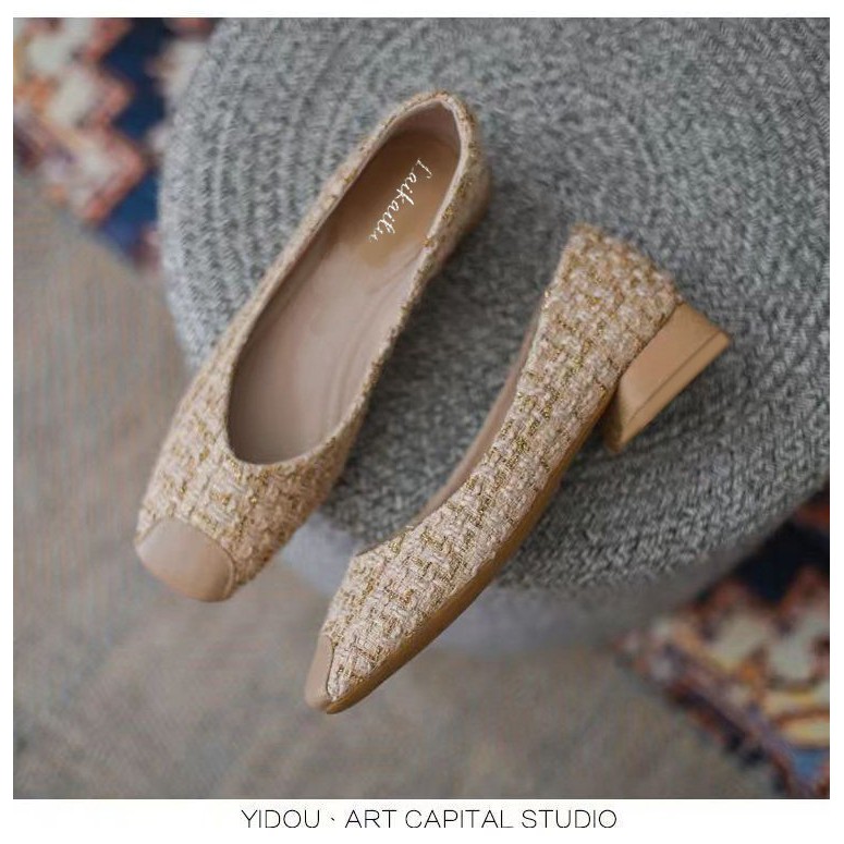 Xiaoxiang Style Womens Single Shoes Womens Shallow Mouth Low-Heel Grandma Shoes Slip-On Work