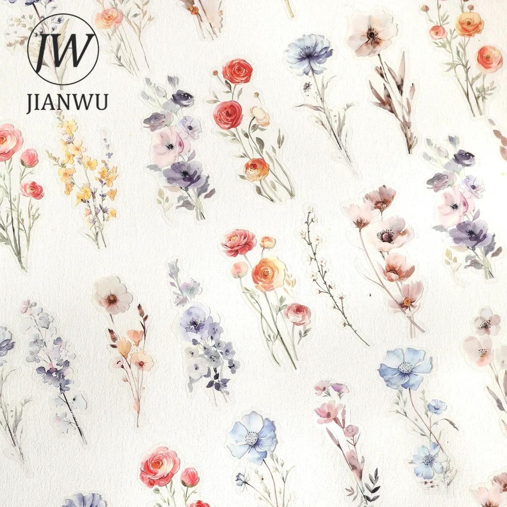 Jianwu ความคิดดอกไม้ Season Series Vintage พืชภูมิทัศน์วัสดุ Collage PET สติกเกอร์ Creative DIY Journal เครื่องเขียน